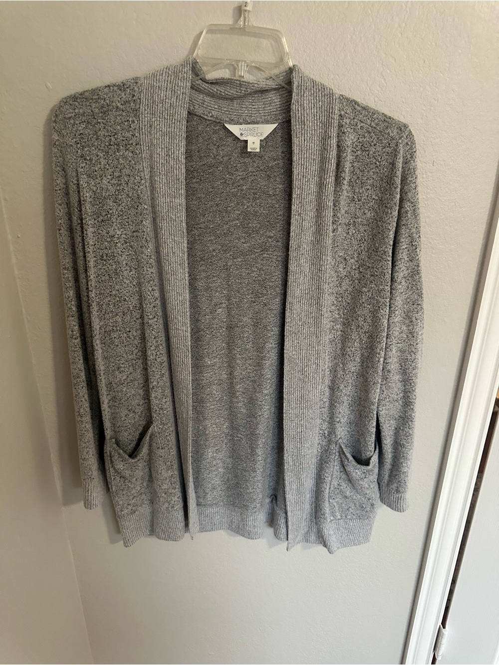 Market & Spruce Gray Open-Front Pocket Sweater Cardigan Size M
